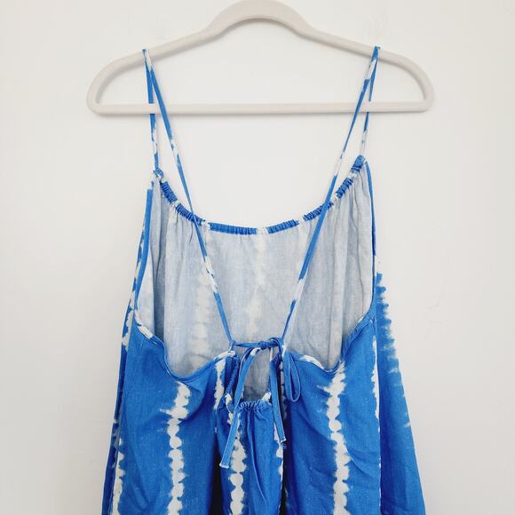 ZARA Blue Striped Tie Dye Linen Spaghetti Strap Midi / Maxi Dress Size XXL - Picture 5 of 11